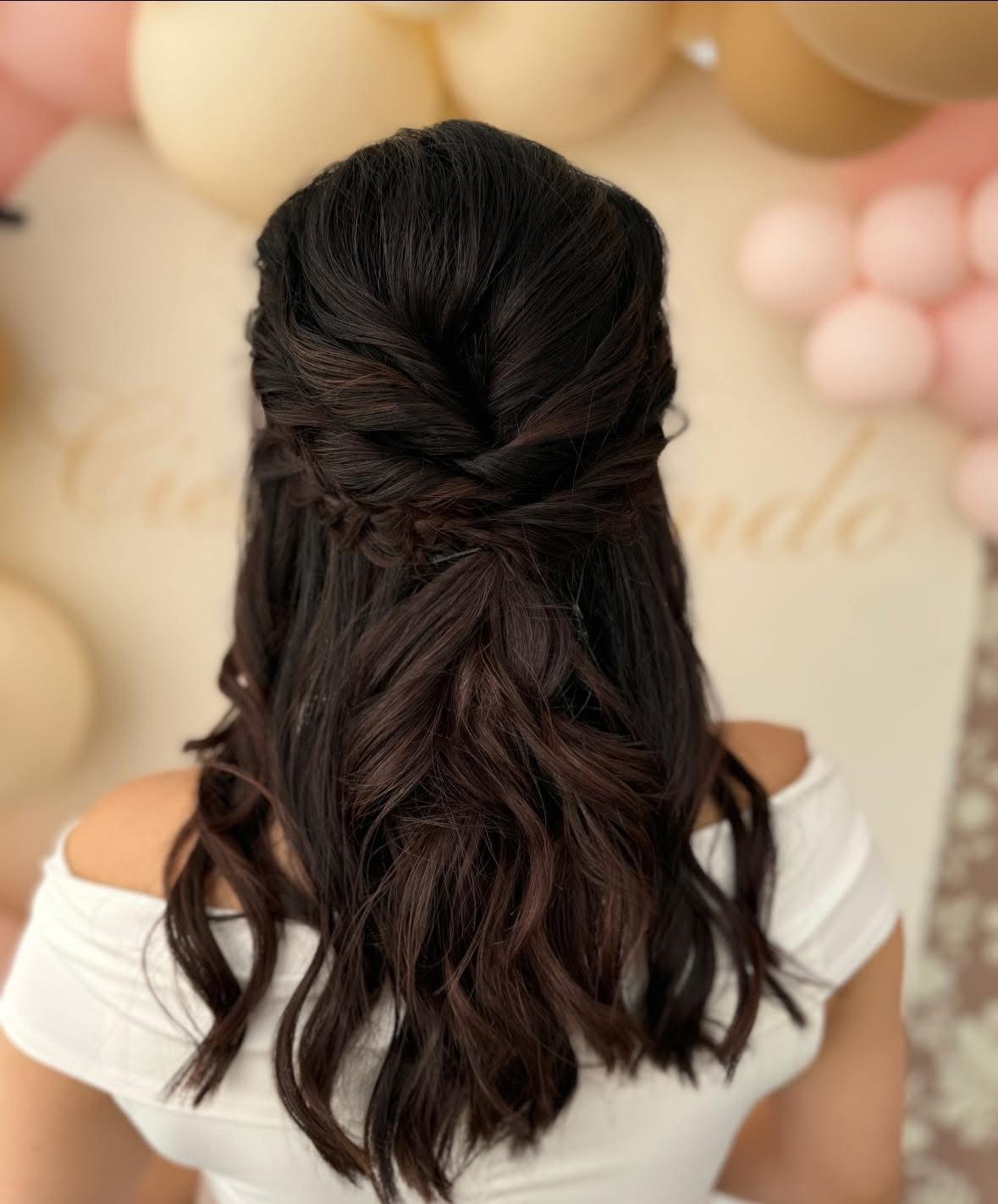 Detailed braided half-up hairstyle